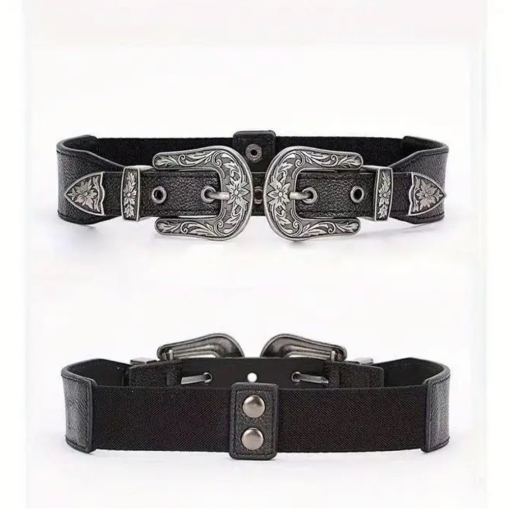 Elegant Black Leather Belt with Silver Buckle